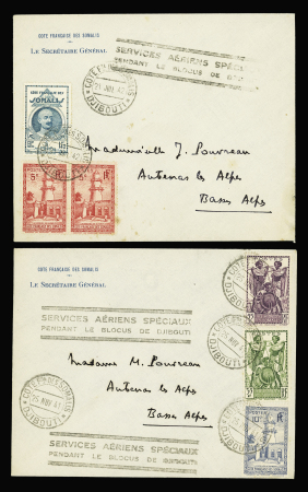4 lettres avec griffe "Services aériens spéciaux pendant le blocus de Djibouti (6e liaison retour 28 nov 41 - 7ème liaison  retour 24 dec 1941 - liaison retour 29 juin 42 - 13e liaison retour 22 juil 42)