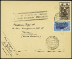 24.12.1941 7ème liaison retour du blocus Djibouti-Marignane AFF Cote des Somalis n°135 + 155 OBL DJIBOUTI 23. 12.41. + griffe « SERVICES AERIENS SPECIAUX PENDANT LE BLOCUS DE DJIBOUTI » (M28) TB.