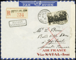 N°499 OBL CAD pointillé "Estoublon Bses Alpes" (6.2.42) sur lettre recommandée avec arrivée Djibouti 17.2.42, mais sans griffe spéciale, mention manuscrite "Pas de bateau". TB