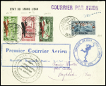 2.4.1930 Damas - Bagdad, lettre AFF Syrie n°191 + PA 38 à PA 40 OBL Damas RP, sur lettre avec grand cachet rect bleu "Premier courrier aérien Marseille - Beyrouth - Damas - Bagdad" et signature du pilote Camoin