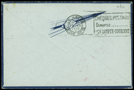 N°299 + 305 OBL 10.7.1935 sur env Air Bleu 1ère liaison Paris - Le Havre avec signature du pilote Darque. TB