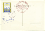 Carte postale spéciale du meeting de Vichy avec vignette OBL hex "Vichy aviation Allier" (4 sept 32) et signature du pilote Delmotte. TB