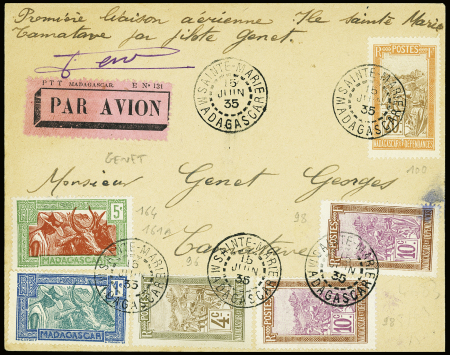 16.6.35 Sainte-Marie Tamatave avec signature du pilote Genet, 7 plis recensés. TB