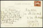 Carte postale "Gibert sur monoplan REP" avec signature au crayon de Gibert (7.7.1911) et vignette verte du circuit européen d'aviation. TB