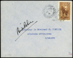 Madagascar n°190 OBL Tananarive (26.1.35) sur lettre pour Djibouti. Vol d'essai par génin et Robert (M51 Madagascar) avec signature de Robert. RR et TB