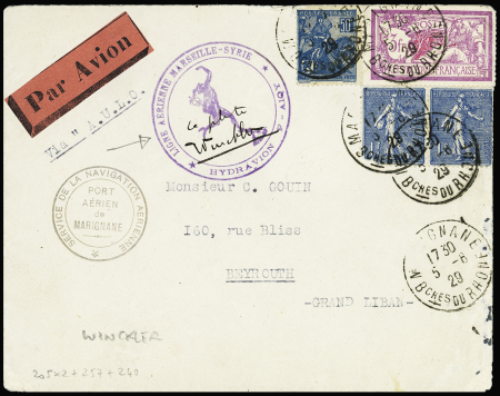 6/8.29 Marseille - Beyrouth par Air Union, lettre avec signature du pilote Winckler. TB