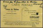 Carte postale du lancer de ballons du 10 juillet 1947 à Guinguamp avec mention manuscrite "trouvée à la Madeleine Nonancourt Eure". TB
