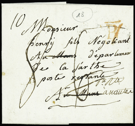 SARTHE MP "Deb du Mans" sur lettre de Paris (An 9) (L n°11), ind 18. TB