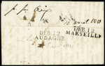 BOUCHES-DU-RHONE lettre avec au verso MP "Deb 12 Marseille" et "Deb 12 Aubagne" (1823) ind 13 et ind 20. TB