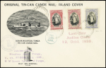 Tonga 70 à 72 OBL Niuafoou (1938) sur env illustrée "Original Tin-Can canoe mail : island cover" avec nombreux cachets. TB