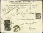 Poste n°90 en paire OBL Toulouse (1891) sur lettre pour Rouen avec taxe n°21 60c noir OBL Rouen