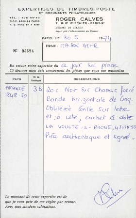 N°3g 20c noir sur fauve, bande de cinq (deux timbres