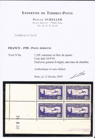 N°6a 1f50 outremer en bloc de 4 coin-daté 24.9.30,