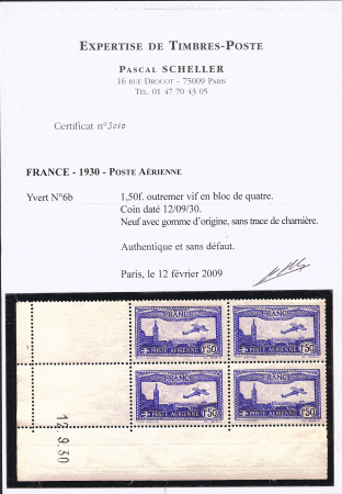 N°6b 1f50 outremer vif en bloc de 4 coin-daté 12.9.30,