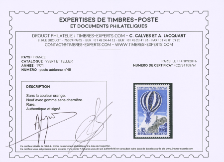 N°45 95c Centenaire de la poste par ballons montés,