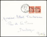 N°3 50c rose-rouge en paire avec surcharge de Dunkerque,