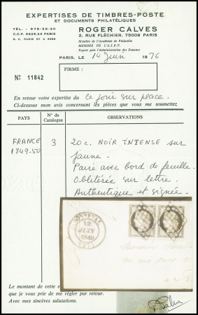 N°3h 20c noir intense, paire bord de feuille, voisin