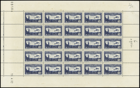 N°6 1f50 bleu, en feuille de 25 avec coin-daté 13.4.32,