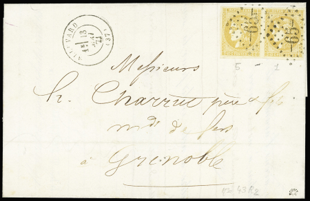 N°43B 10c bistre-jaune en paire obl. GC 65 sur lettre