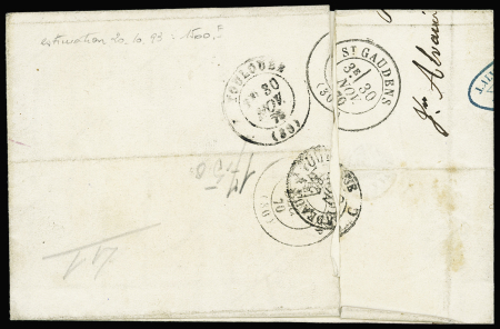 N°44Aa 20c bleu foncé obl. GC sur lettre de Bayonne