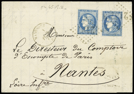 N°45B 20c bleu x2 obl. GC 2187 de Manosque (Basses-Alpes)