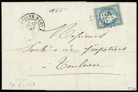 N°44A 20c bleu obl. GC 4261 sur lettre de Villeneuve-sur-Lot