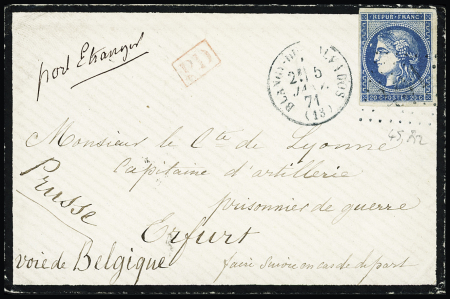 N°45B 20c bleu obl. GC sur env. de deuil de Blangy-le-Chateau