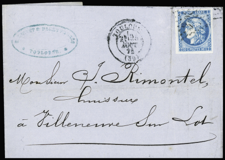 N°46B 20c bleu : sélection de 4 lettres dont bleu foncé