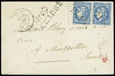N°46B 20c bleu : sélection de 3 lettres dont deux exemplaires