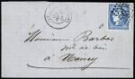 N°46B 20c bleu : sélection de 3 lettres dont deux exemplaires