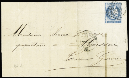 N°46B 20c bleu : sélection de 3 lettres dont deux exemplaires