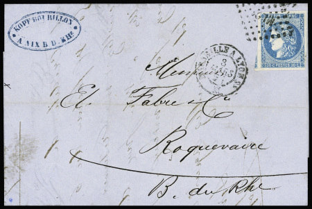 N°46A Deux lettres avec 20c bleu de nuances différentes