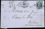 N°46A Deux lettres avec 20c bleu de nuances différentes
