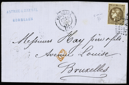N°47 30c brun obl. GC sur lettre de Bordeaux 25.04.1871