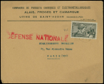 N°448 sur lettre de Saint Auban (Basses Alpes) pour Paris avec griffe rouge "Défense nationale" (courrier non soumis au retard systématique ni à la censure). TB