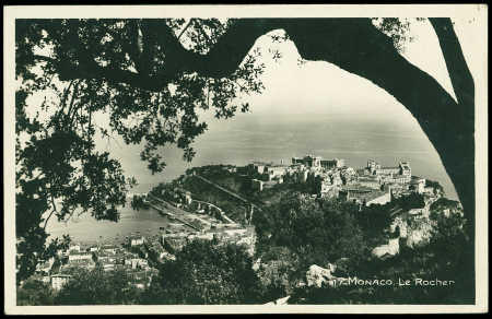 Carte postale en franchise avec CAD hotoplan "Monaco - ville principauté" (29.2.1940) + mention manuscrite "remise au guichet". TB