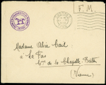 Lettre en franchise avec OBL mec "Castres Tarn" (nov 1939) + petit cachet violet illustré d'un cheval "centre d'acclimatation et de dressage - Castres".