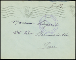 Lettre en franchise avec OBL mec "Nérac Lot et Garonne" (10 juil 40) + cachet violet "3ème région - état major - Rouen le vaguemestre" (unité repliée). TB
