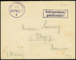 Lettre en franchise avec cachet violet "Frontstalag 212 gepruft 6" (Metz) + griffe encadrée "Gefangenenpost gebuhrenfrei !". TB