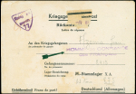 Formule Kriegsgefangenenpost avec au verso cachet violet en forme de demi-lune "Homme de confiance des français Stalag XA" (avril 1945 - bonne date). TB