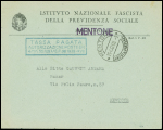 Lettre à en-tête "Istituto nazionale fascista della previdenza sociale Mentone" avec CAD "Mentone arrivi e partenze" (11.4.43). TB