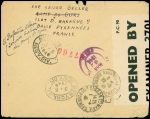 N°435, bande de 3 + n°482 OBL CAD "Camp de Gurs Basses Pyrénées" (1941) sur lettre recommandée pour New-York avec griffe violette