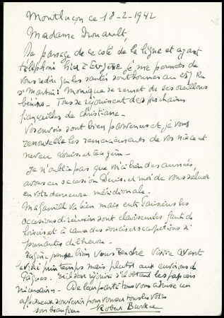 N°413 OBL Montluçon (fev 1942) sur entier CP 80c Pétain brun avec griffe noire encadrée "inadmis" (timbre mobile inadmis dans le courrier interzone).