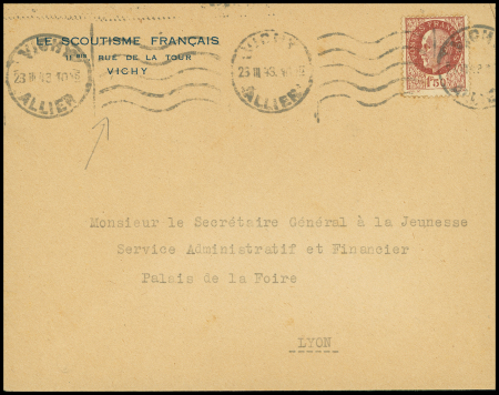 N°517 OBL mec "Vichy Allier" (1943) sur lettre à en-tête "Le scoutisme français 11 bis rue de la Tour Vichy". TB