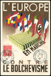 N°514 OBL CAD "Bolchevisme contre Europe Paris" (6.5.42) sur carte postale en couleurs "L'Europe en marche contre le bolchévisme". TB