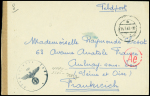 Lettre en franchise avec CAD muet (14.7.43) + cachet noir avec aigle "Organisation Todt 190" adressée en France. TB