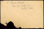N°517 OBL Sablé-s-Sarthe Sarthe" (3.7.44) sur env déchirée par une balle de mitrailleuse avec griffe noire "détériorée par faits de guerre". RR et TB