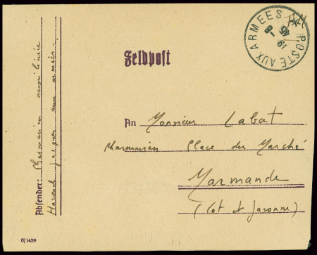 Carte lettre "Feldpost" récupérée par un militaire français avec CAD "poste aux armées" (18.6.45 - Allemagne). TB