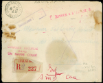 LR de Casablanca Bourse (4.11.42) avec griffe rouge "Courrier récupéré dans un navire coulé" (lettre transportée par le paquebot Sidi Bel Abbès)