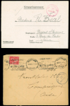 4 plis adressés à un résistant interné au frontstalag 122 de Compiègne, avec cachet rond "Frontstalag 122 gepruft" en bleu, violet, lilas et noir (1941-1942)